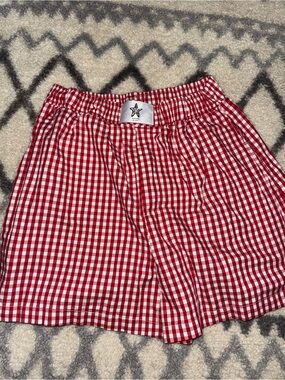 LA MIEL Red and White Gingham Elastic Waist Shorts